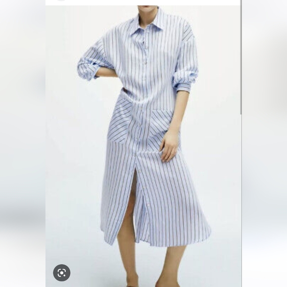 Zara Dresses & Skirts - Zara The Delia Dress oversized striped midi shirt dress XS